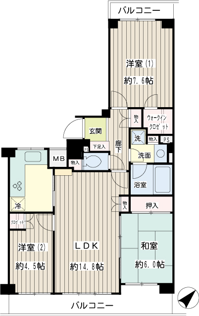保土ヶ谷桜ヶ丘パークホームズ弐番館 間取り